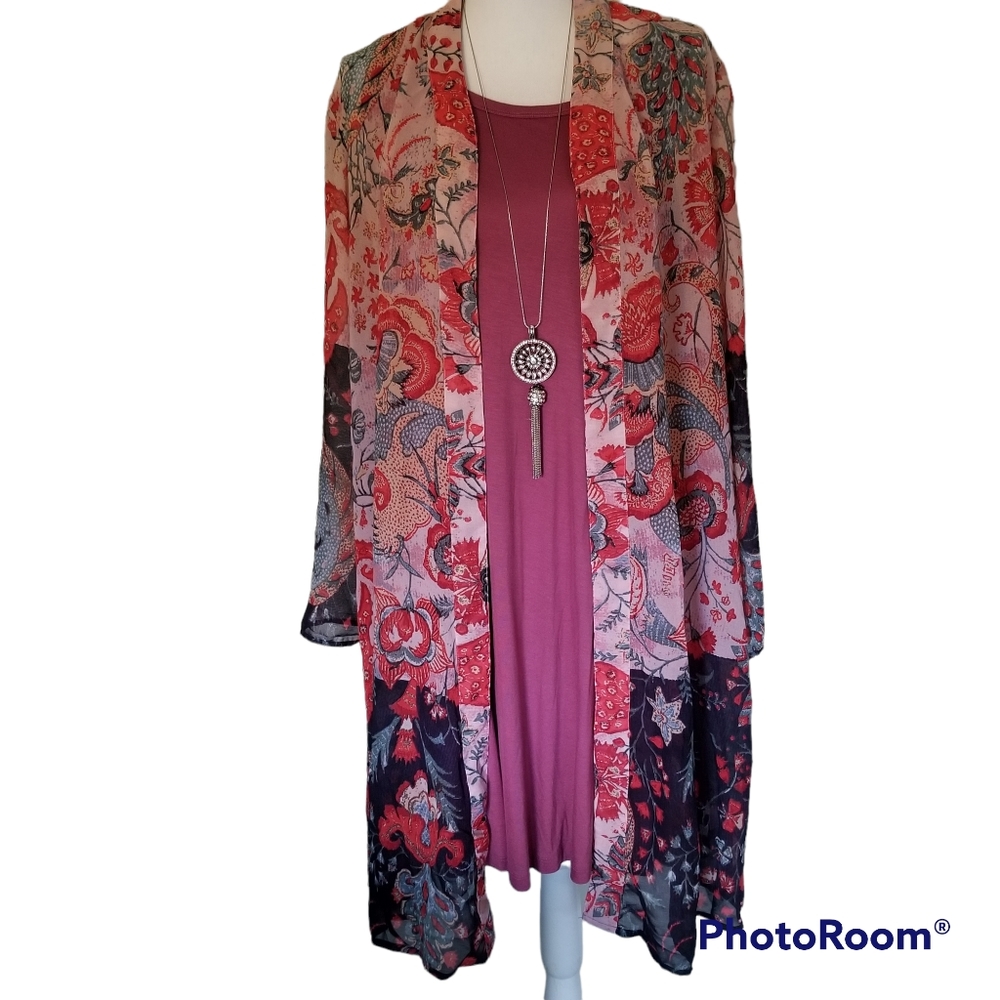 Gorgeous Inka sheer knee length flowy kimono boho summer new with tag!